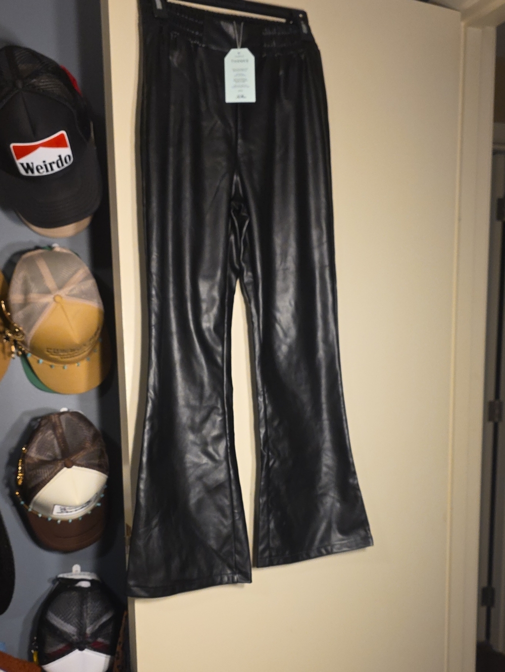 NiMin Black Faux Leather Flared Pants
